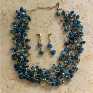 Stone and Beaded Necklace and Earring Set